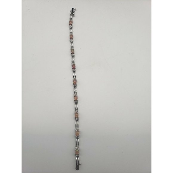 Sterling Silver Bracelet Pink Top Accents Tennis 7."  925 - Picture 1 of 8